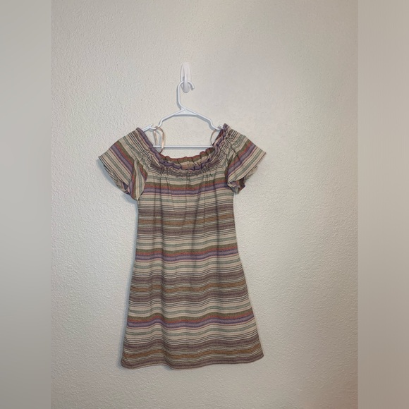 Philosophy Women Sz Small Boho Dress Ivory Colorful Stripe Cotton Off Shoulder - Picture 2 of 10